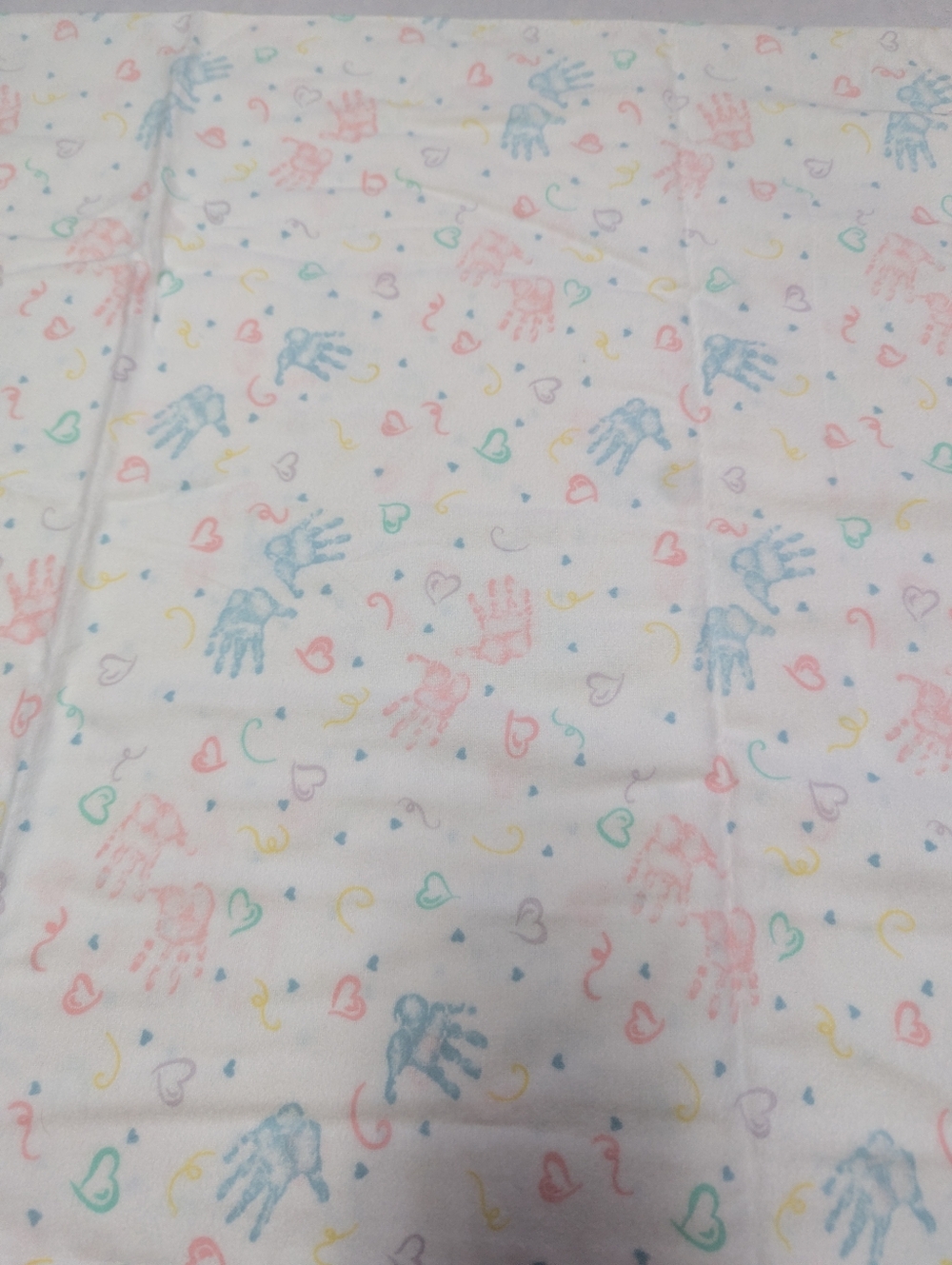 Blue & Pink Handprint Soft Flannel Fabric Remnant 45"X 1yd Baby Infant Boy Girl